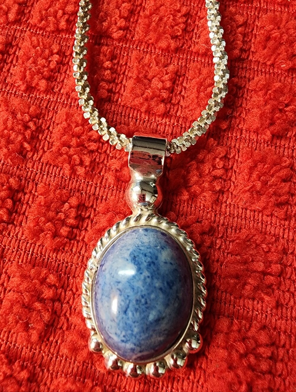 Necklace Sterling Silver Denim Blue Stone.